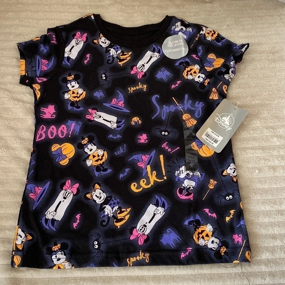 DISNEY Minnie Mouse Halloween T-Shirt for Girls - Glow-in-The-Dark size 5/6 - Picture 1 of 5